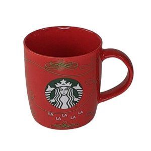 Starbucks 2020 Red FA LA LA LA LA Christmas Mug Cup 12 oz. Green Swirl & Logo/GC